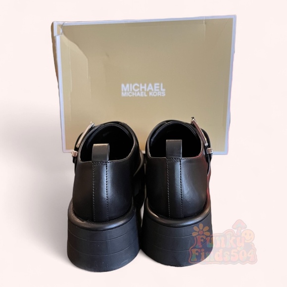 NWT Michael Kors Colby Leather Platform Black Chic Edgy Retro Loafers Size 8.5 - Picture 8 of 11